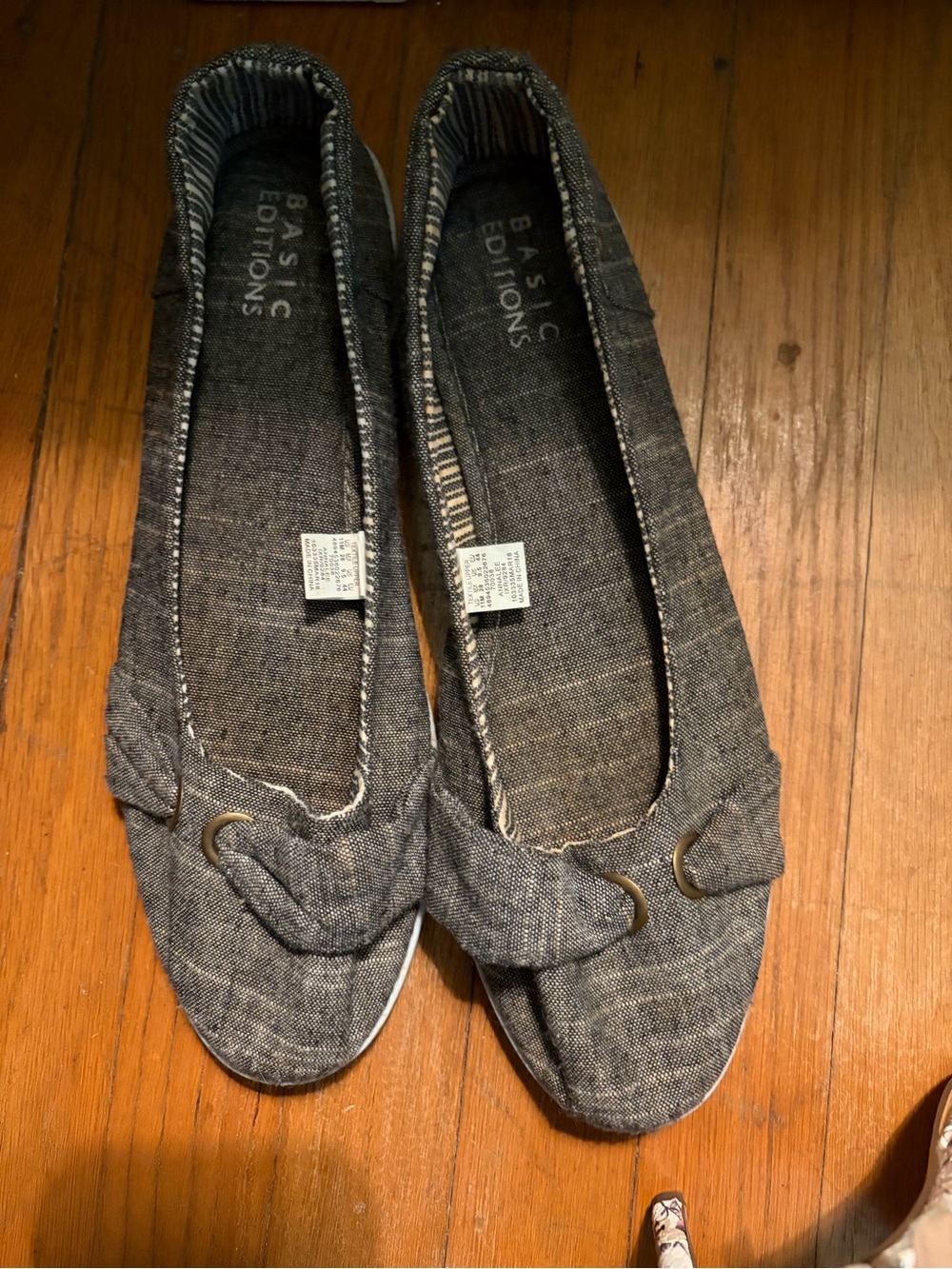 Basic Editions Charcoal Gray Slip-On Ballet Flats with Buckle Accent
